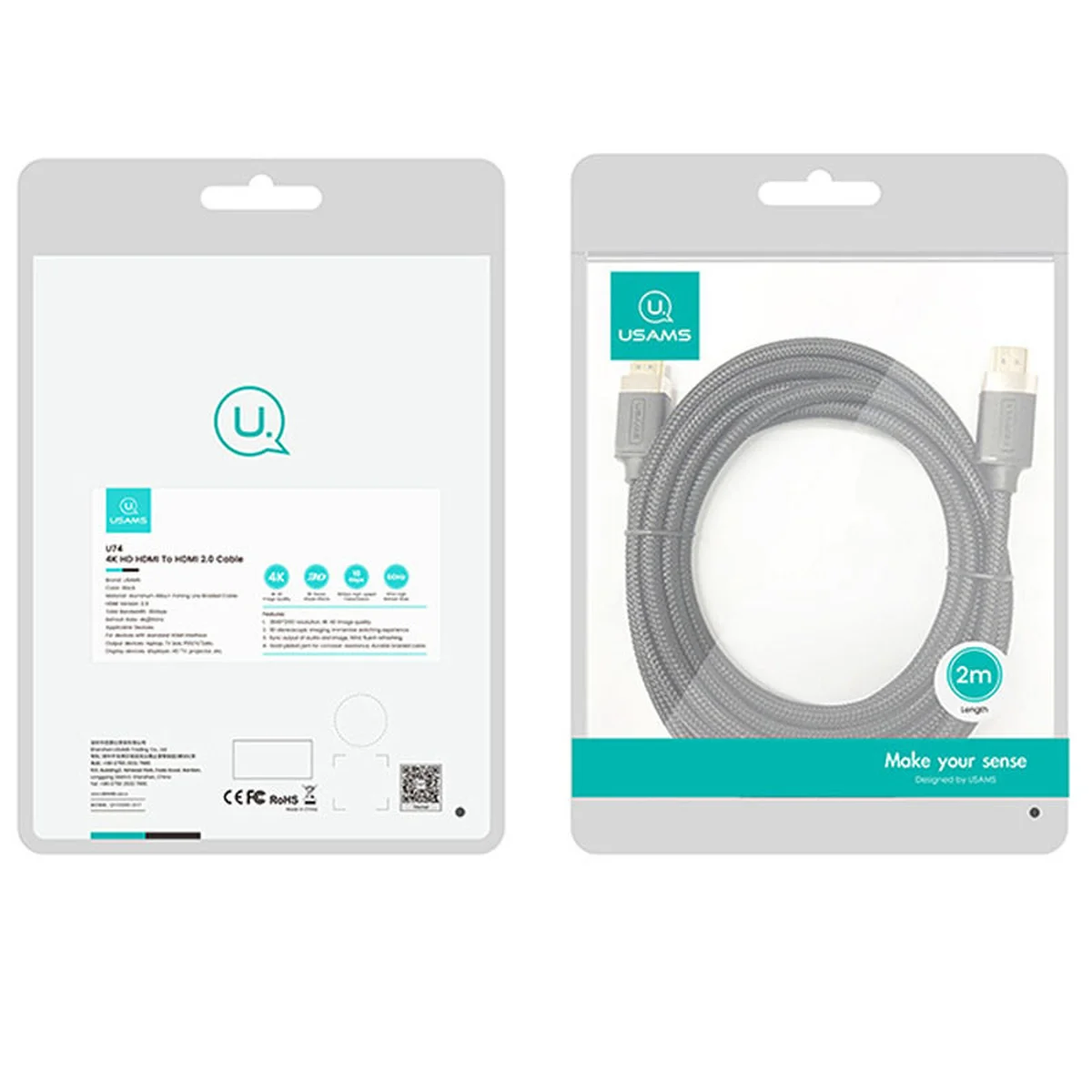 Дата кабель Usams US-SJ531 U74 4K HD DP To DP Cable (2m) Чорний