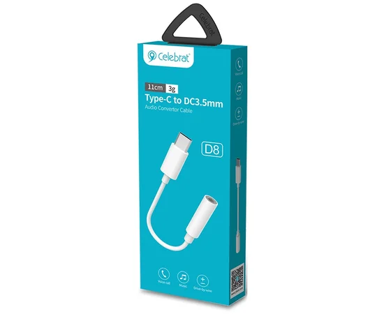 Переходник Celebrat D8 Type-C - 3.5 AUX Белый