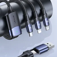 Дата кабель Usams US-SJ511 U71 All in One Aluminum Alloy USB + Type-C to Triple Head 3in1 100W(1.2m) Black