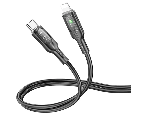 Дата кабель Hoco U120 Transparent explore Intelligent Power-off PD 27W Type-C to Lightning (1.2m) Black