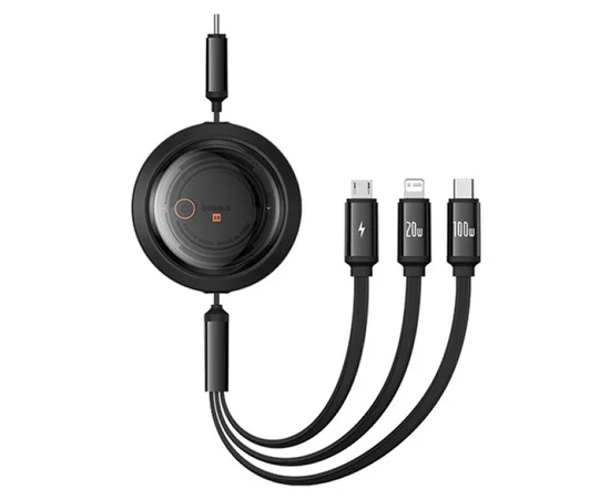 Дата кабель Baseus Free2Draw Retractable Crystal Fast Charging Type-C to 3in1 100W (1.1m) (P1036800) Cluster Black