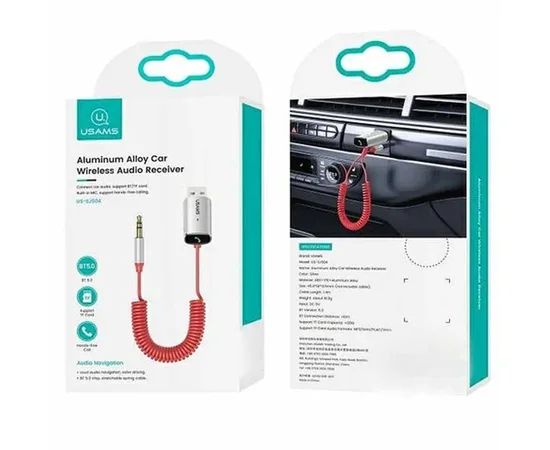 Bluetooth ресивер USAMS US-SJ504 Aluminum Alloy Car Wireless Audio Receiver BT 5.0 Серый / Черный
