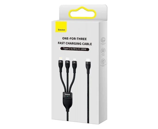 Дата кабель Baseus Flash Series 2 USB to MicroUSB-Lightning-Type-C 100W (1.2m) (CASS03000) Black