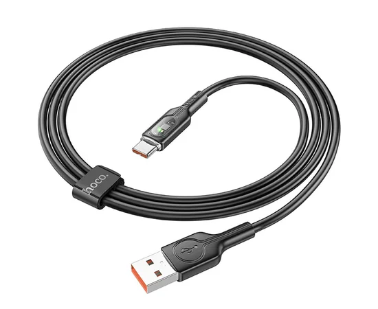 Дата кабель Hoco U120 Transparent explore intelligent power-off USB to Type-C 5A (1.2m) Black