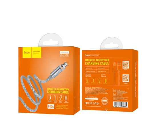 Дата кабель Hoco Magnetic U40А плетеный USB to MicroUSB (1m) Серый