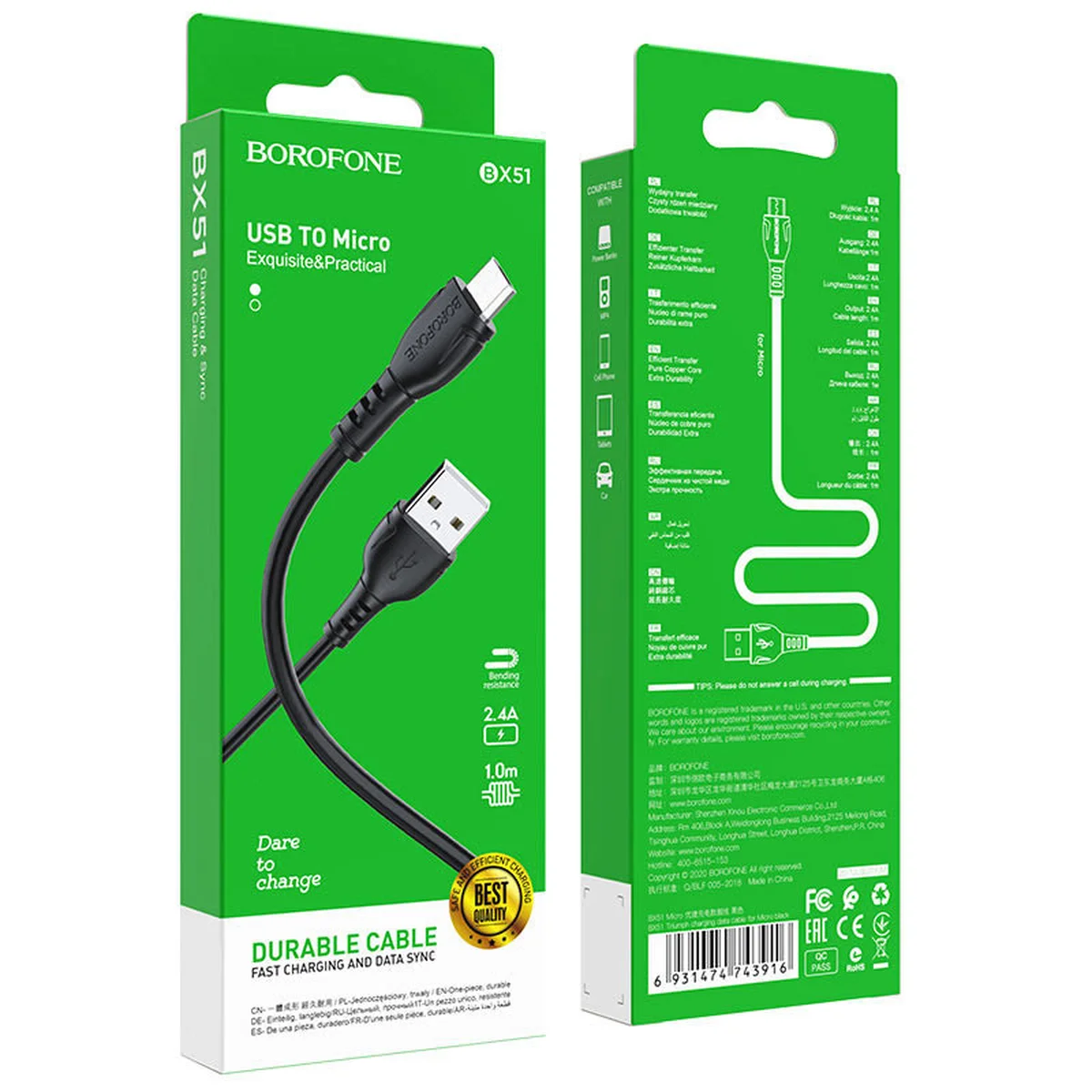 Дата кабель Borofone BX51 Triumph USB to MicroUSB (1m) Чорний