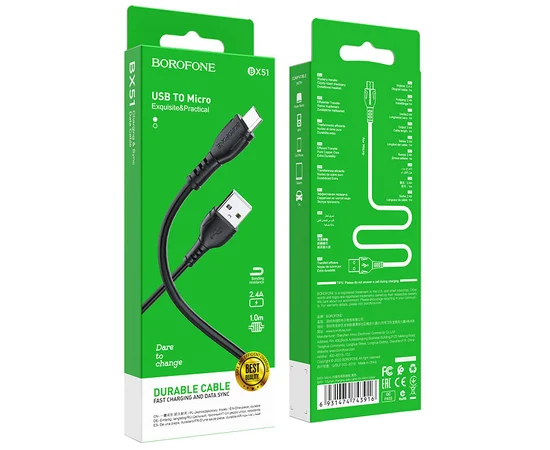 Дата кабель Borofone BX51 Triumph USB to MicroUSB (1m) Черный