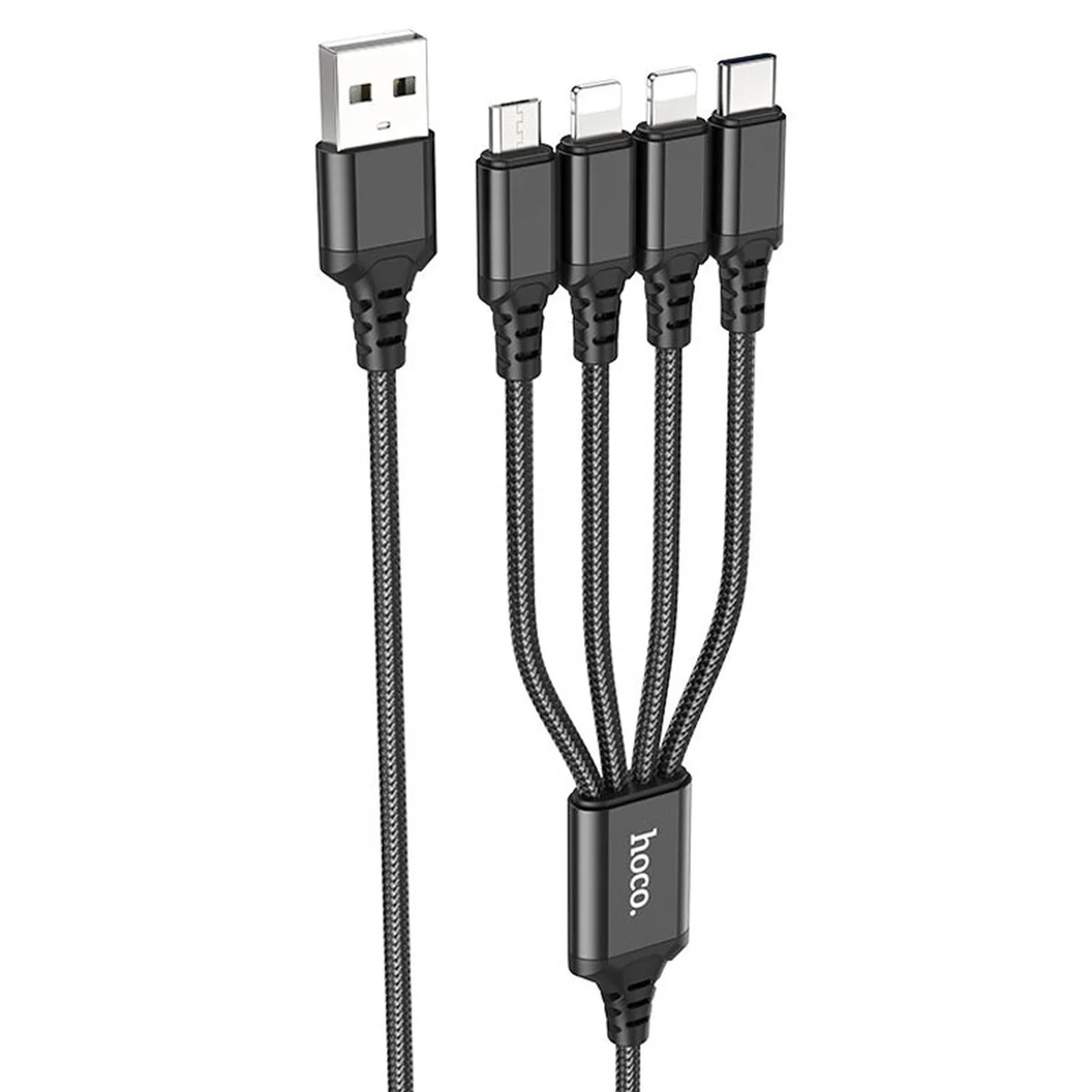 Дата кабель Hoco X76 4in1 2xLightning + Type-C + MicroUSB (1m) Black