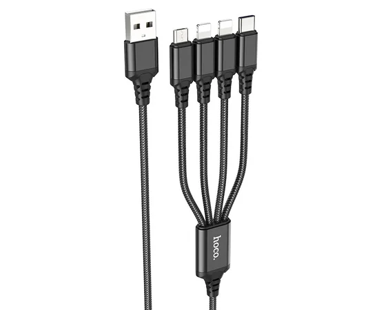 Дата кабель Hoco X76 4in1 2xLightning + Type-C + MicroUSB (1m) Black