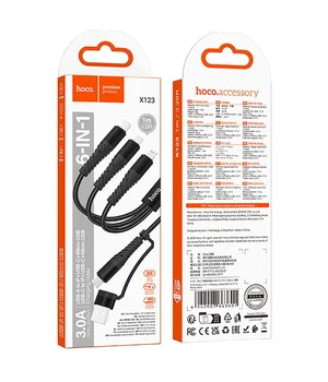 Дата кабель Hoco X123 Victory 3in1 Type-C to Lightning/Type-C/MicroUSB 3A (1m) Black
