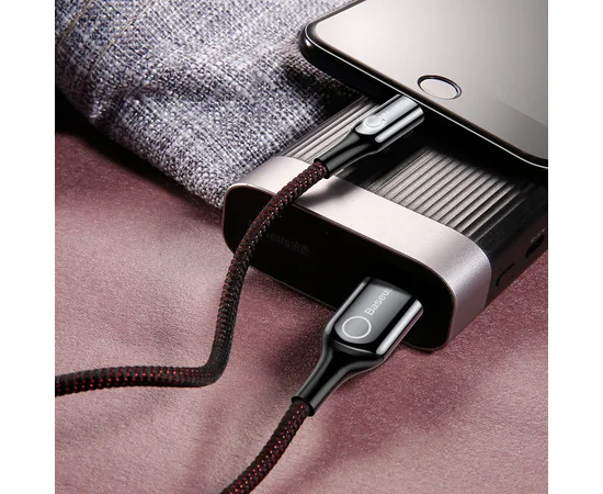 Дата кабель Baseus C-shaped (со световым индикатором) USB to Lightning 2.4A (1m) Черный