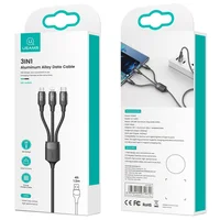 Дата кабель Usams US-SJ515 U73 3IN1 Aluminum Alloy Cable 1.2m Черный