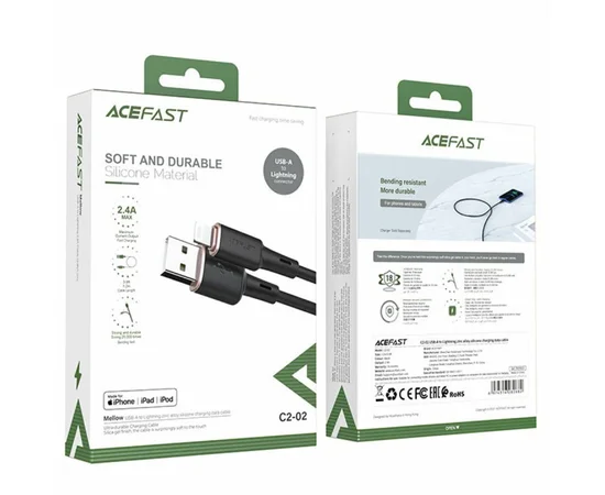 Дата кабель Acefast MFI C2-02 USB-A to Lightning zinc alloy silicone (1m) Black