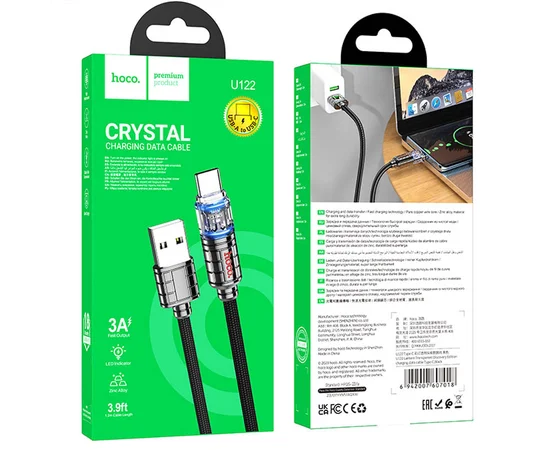 Дата кабель Hoco U122 Lantern Transparent Discovery Edition USB to Type-C Black