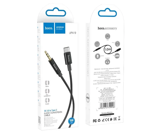 Аудио кабель Aux Hoco UPA19 3.5mm to Type-C (1m) Black
