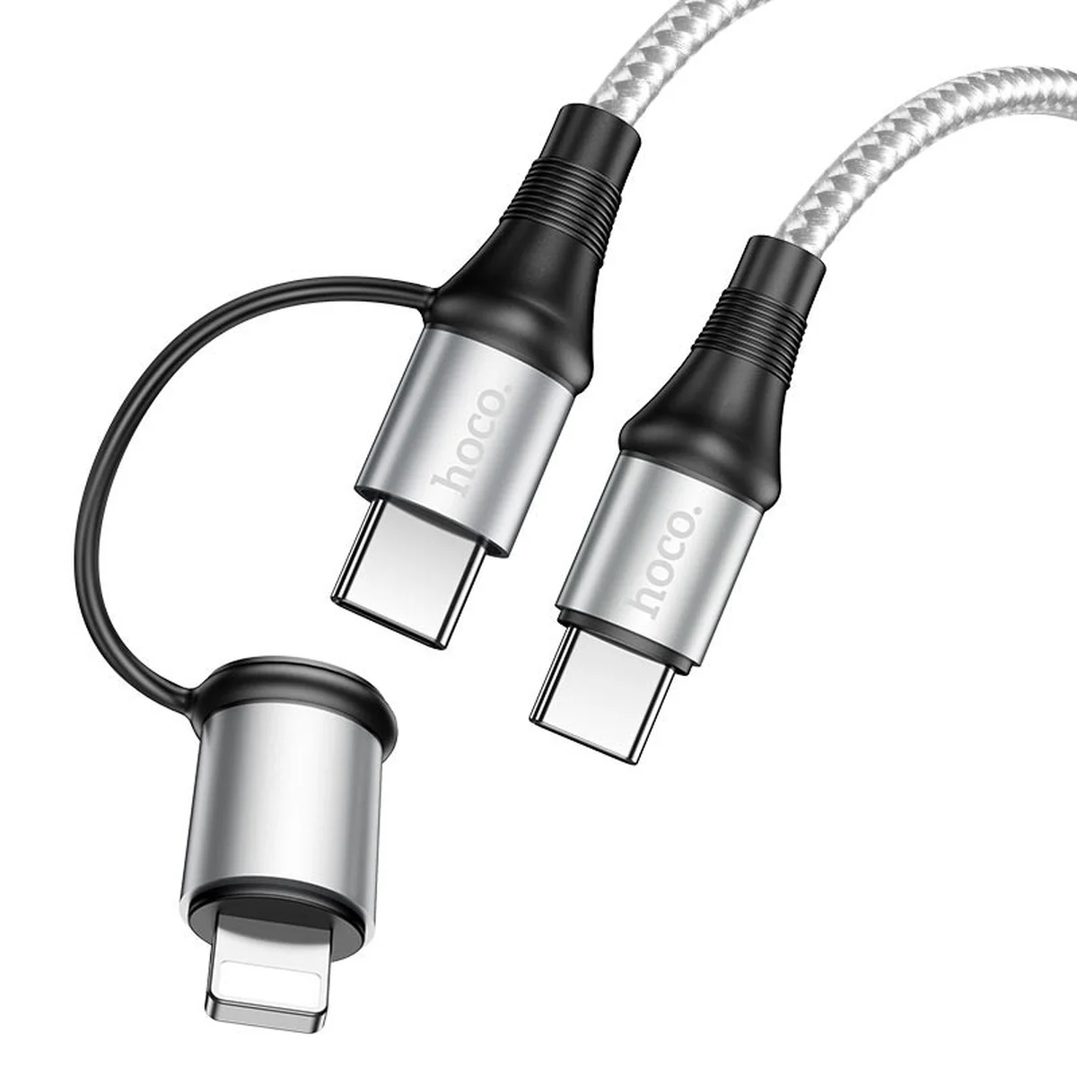 Дата кабель Hoco X50 2 in 1 Exquisito PD 60W Type-C to Lightning/Type-C 3A (1m) Серый