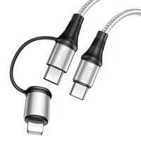 Дата кабель Hoco X50 2 in 1 Exquisito PD 60W Type-C to Lightning/Type-C 3A (1m) Серый