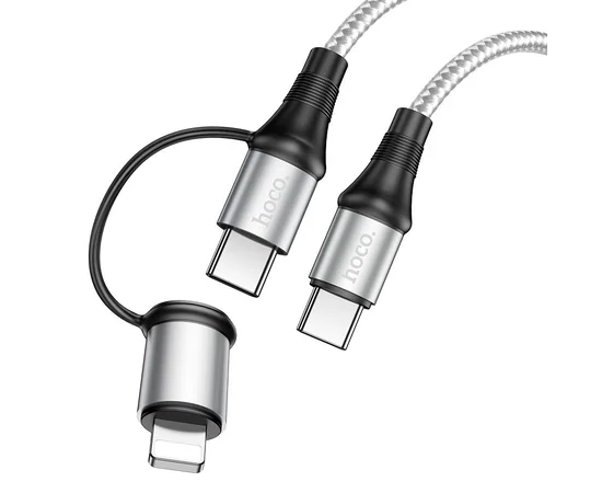 Дата кабель Hoco X50 2 in 1 Exquisito PD 60W Type-C to Lightning/Type-C 3A (1m) Серый