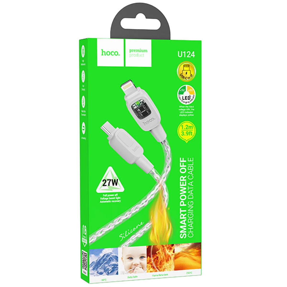 Дата кабель Hoco U124 Stone silicone power-off Type-C to Lightning Gray