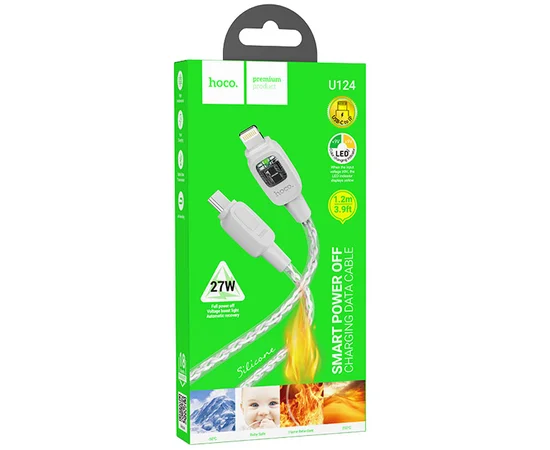 Дата кабель Hoco U124 Stone silicone power-off Type-C to Lightning Gray