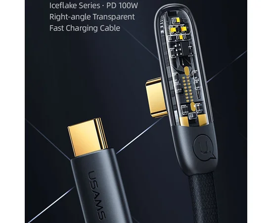 Дата кабель USAMS US-SJ587 Type-C to Type-C PD 100W Right-angle (2m) Black