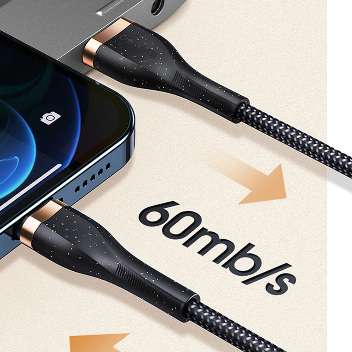 Дата кабель Usams US-SJ487 U64 Aluminum Alloy USB to Lightning 1.2m Чорний