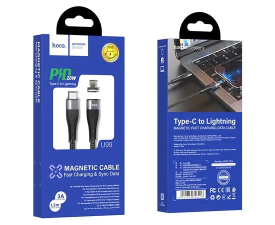 Дата кабель Hoco U99 Magnetic Type-C to Lightning 100W (1.2m) Черный