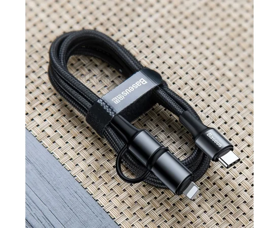 Дата кабель Baseus Twins 2in1 cable Type-C to Type-C 60W (20V/3A) + Lightning 18W (9V/2A) (1m) Черный