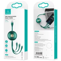 Дата кабель Usams US-SJ508 U69 3IN1 Retractable Cable 1m Зеленый