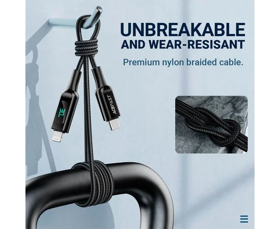 Дата кабель Acefast MFI C6-01 USB-C to Lightning zinc alloy digital display braided (1m) Black