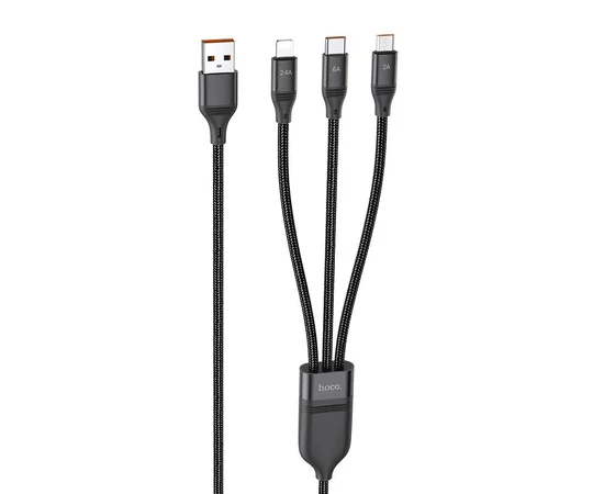 Дата кабель Hoco U104 Ultra 6A 3in1 Lightning -MicroUSB-Type-C (1.2m) Черный