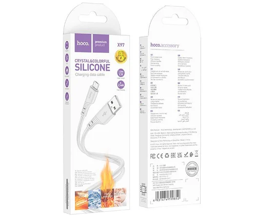 Дата кабель Hoco X97 Crystal color USB to MicroUSB (1m) Light gray