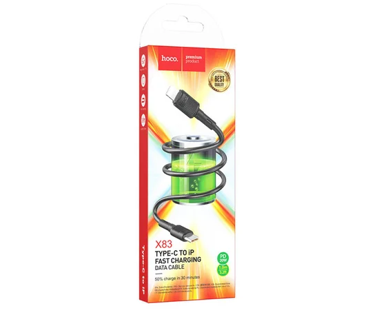 Дата кабель Hoco X83 Victory PD 20W Type-C to Lightning (1m) Black