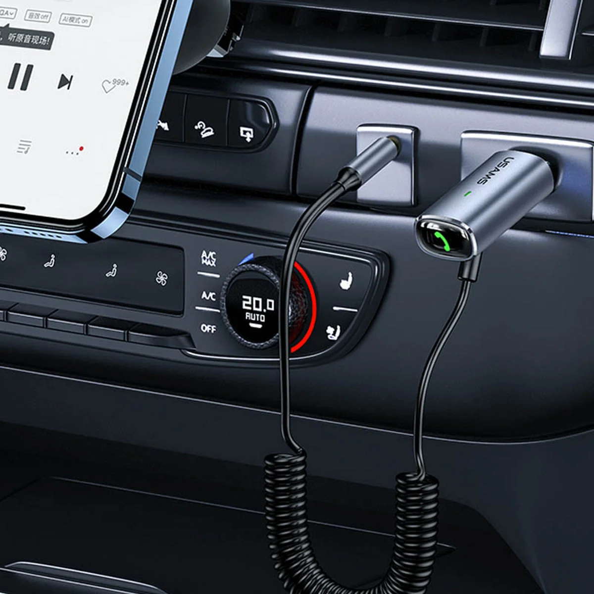 Bluetooth ресивер USAMS US-SJ504 Aluminum Alloy Car Wireless Audio Receiver BT 5.0 Серебряный / Красный