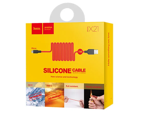 Дата кабель Hoco X21 Silicone MicroUSB Cable (1m) Черный / Красный