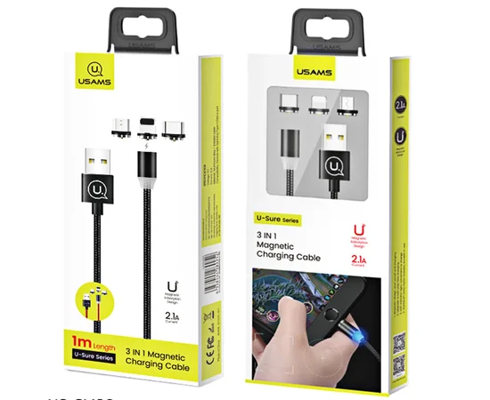 Дата кабель Usams US-SJ438 U-Sure Magnetic 3in1 Combo (1m) Черный