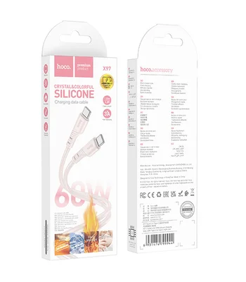 Дата кабель Hoco X97 Crystal color Type-C to Type-C 60W (1m) Light pink