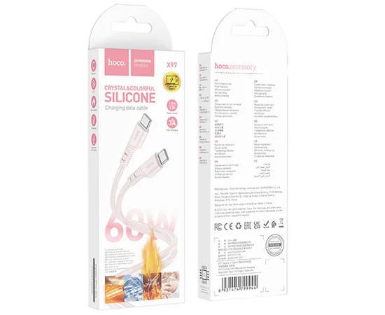 Дата кабель Hoco X97 Crystal color Type-C to Type-C 60W (1m) Light pink