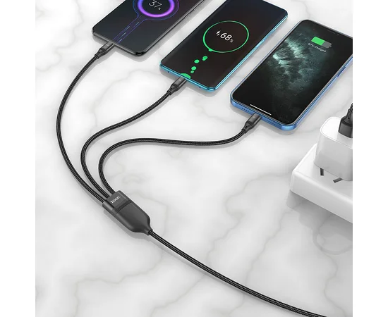 Дата кабель Hoco U104 Ultra 6A 3in1 Lightning -MicroUSB-Type-C (1.2m) Черный