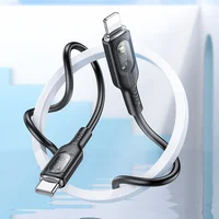 Дата кабель Hoco U120 Transparent explore intelligent power-off PD 27W Type-C to Lightning (1.2m) Black