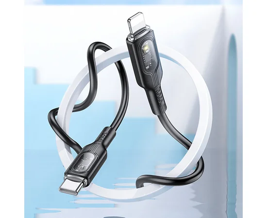 Дата кабель Hoco U120 Transparent explore Intelligent Power-off PD 27W Type-C to Lightning (1.2m) Black