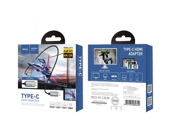 Переходник Hoco UA13 Type-C to HDMI (1.8М) Черный