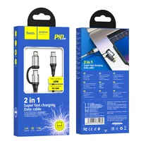 Дата кабель Hoco X50 2 in 1 Exquisito PD 60W Type-C to Lightning/Type-C 3A (1m) Серый