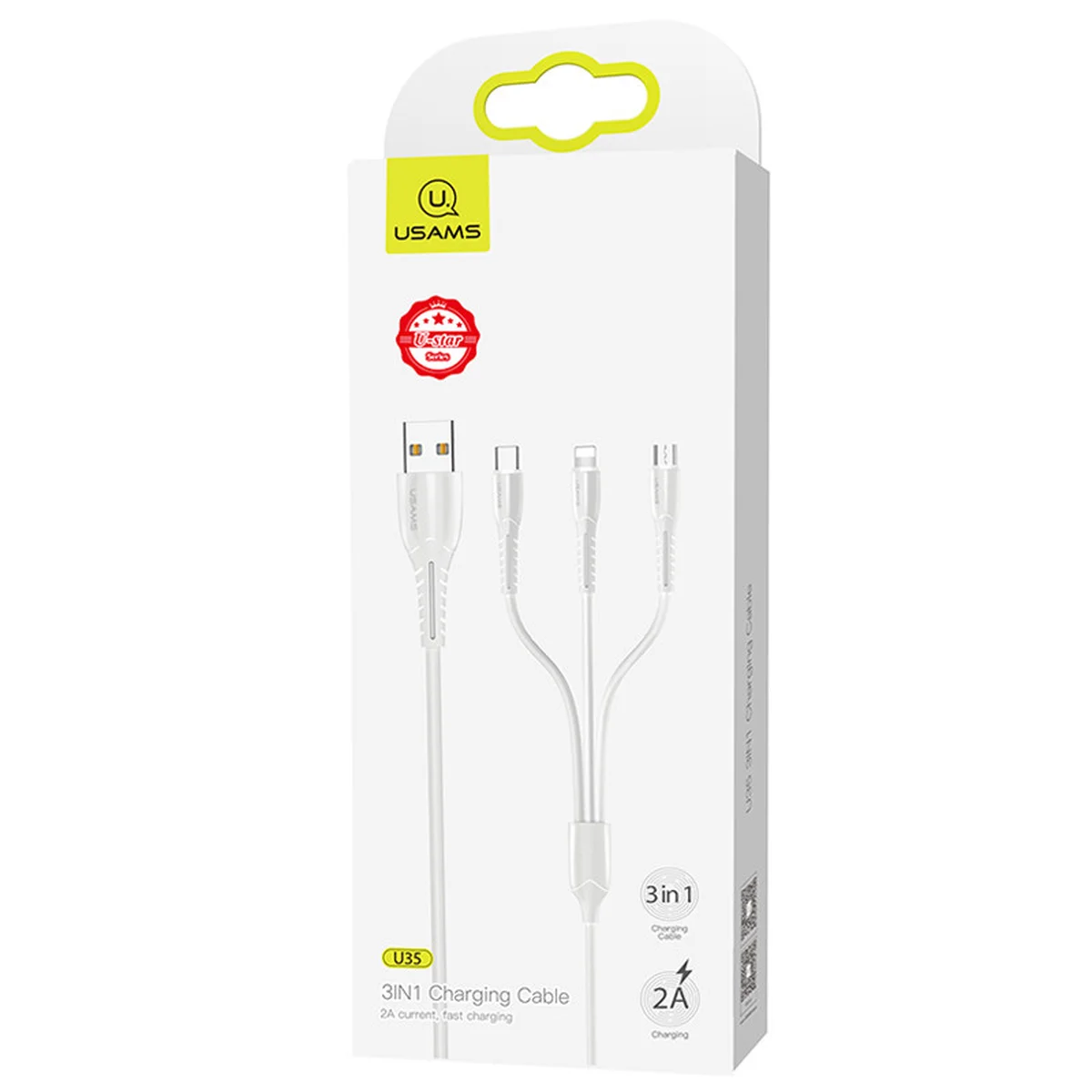 Дата кабель Usams US-SJ367 U35 3in1 USB to Combo 2A (1m) Белый