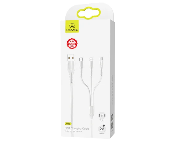 Дата кабель Usams US-SJ367 U35 3in1 USB to Combo 2A (1m) Белый