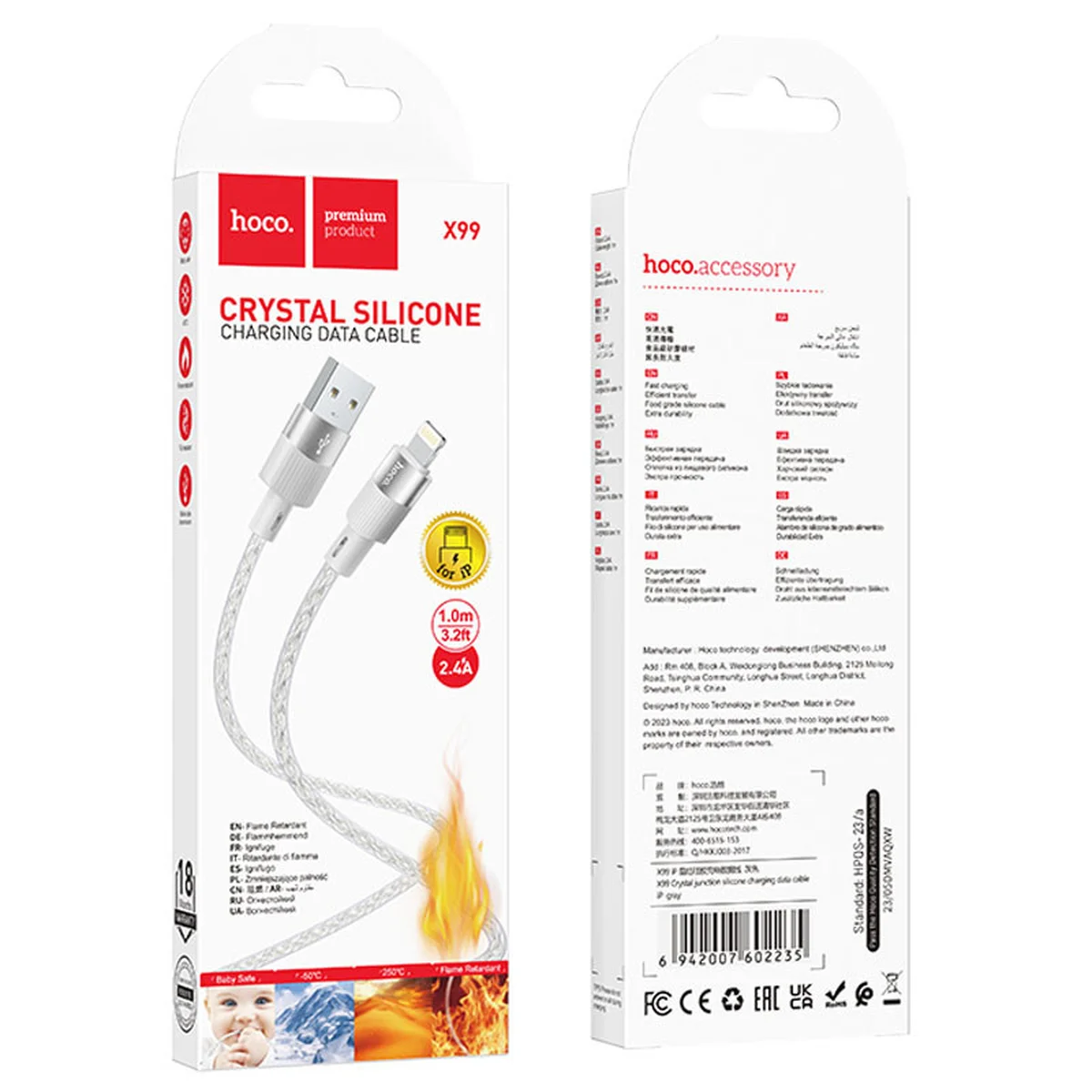 Дата кабель Hoco X99 Crystal Junction USB to Lightning (1.2m) Gray