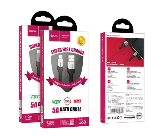 Дата кабель Hoco U68 "Gusto" Type-C 5A (1.2m) Черный