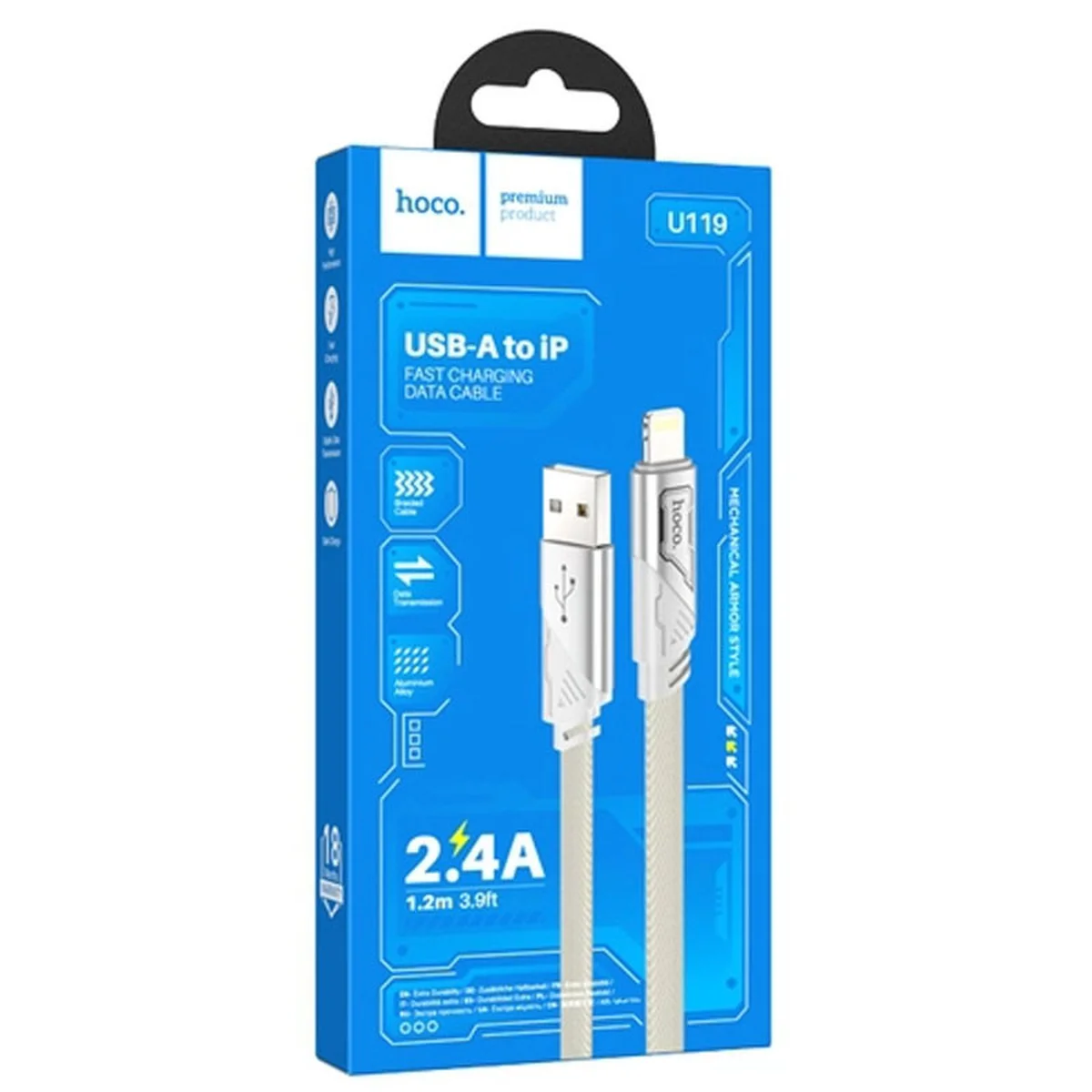 Дата кабель Hoco U119 Machine charging data USB to Lightning (1.2m) Gray