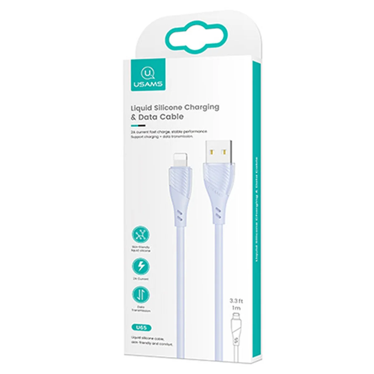 Дата кабель Usams US-SJ493 U65 Liquid Silicone USB to Lightning 3A 1m Голубой