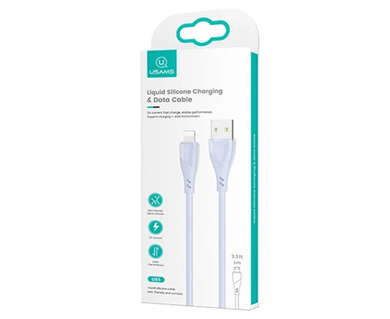 Дата кабель Usams US-SJ493 U65 Liquid Silicone USB to Lightning 3A 1m Голубой
